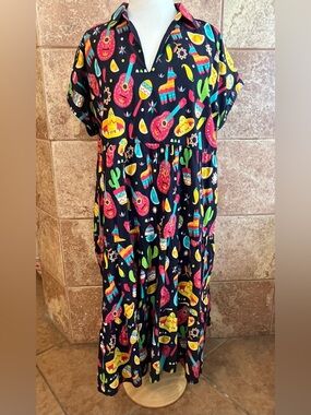 Layerz Vibrant Fiesta Print Maxi Dress NWT Size 2X